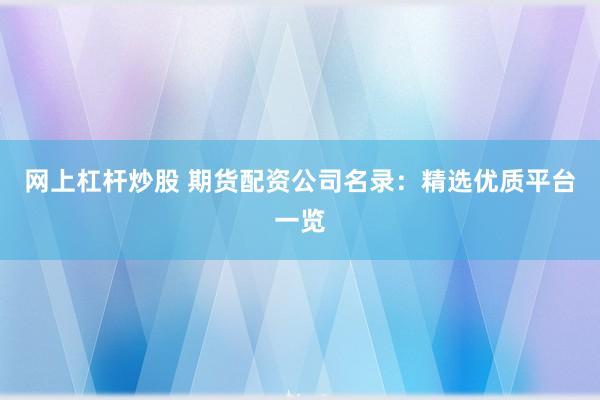 网上杠杆炒股 期货配资公司名录：精选优质平台一览