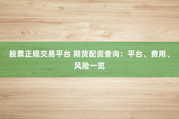 股票正规交易平台 期货配资查询：平台、费用、风险一览