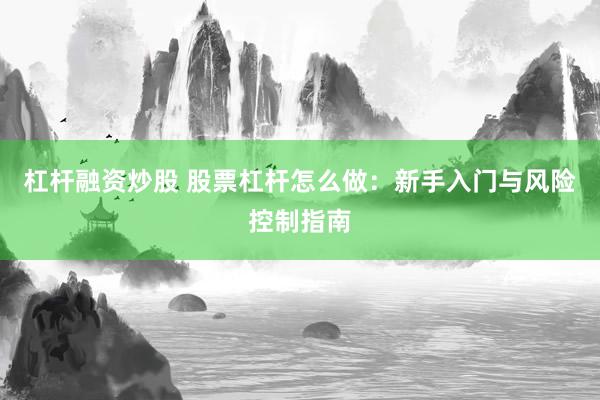 杠杆融资炒股 股票杠杆怎么做：新手入门与风险控制指南