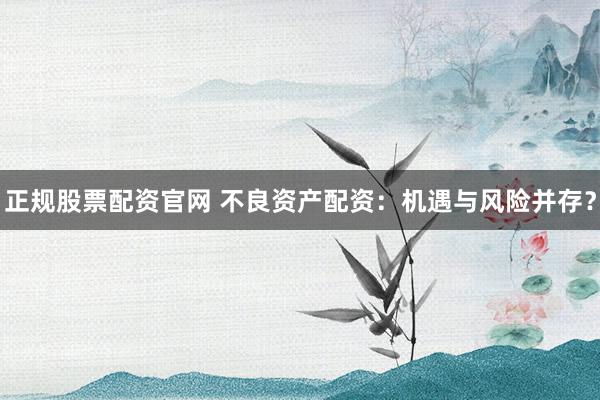 正规股票配资官网 不良资产配资：机遇与风险并存？