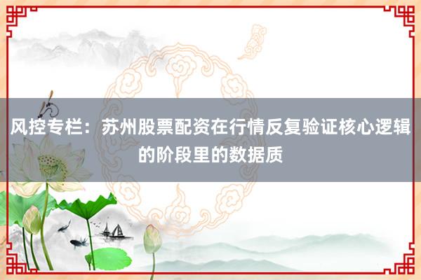 风控专栏：苏州股票配资在行情反复验证核心逻辑的阶段里的数据质